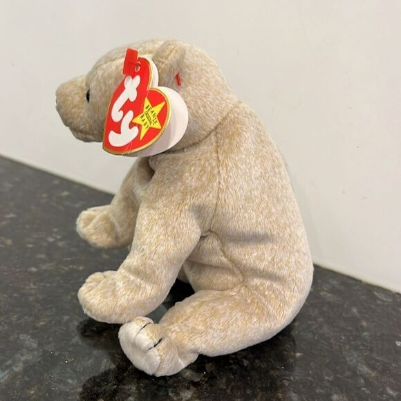 TY Beanie Baby Almond the Beige Bear 1999 Babies Plush Doll Shiny Black Eyes - Picture 7 of 13